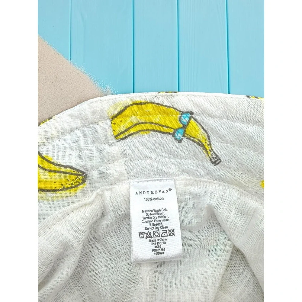 Andy & Evan Banana Print Cotton Gauze Romper and Hat Set Kids 3-6M